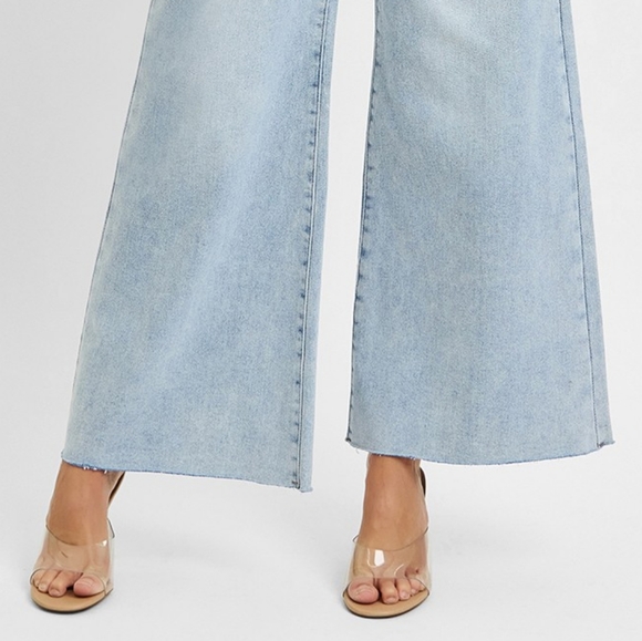 RISEN Palazzo High-Rise Ultra Baggy Wide Leg Cropped Ankle Jeans Denim Pants - Picture 14 of 16